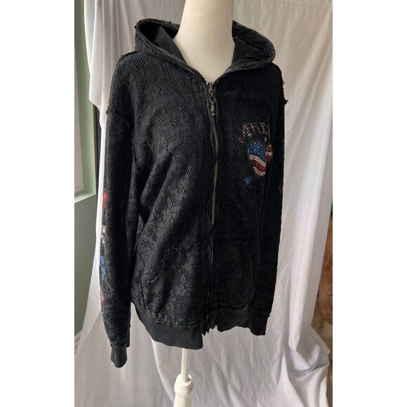 Affliction American Customs Patriotic Reversible lace overlay Sweatshirt Large - Picture 1 of 9